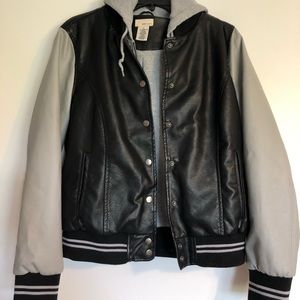 Black and Gray Bomber Jacket with pockets & zipper